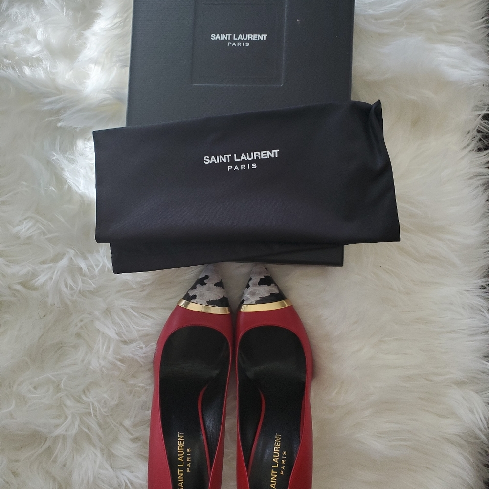 Saint laurent Pointed-Toe Python-Cap Pump, Red - Picture 14 of 16